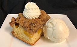 Smitty's Peach Crumb Cake with Babcock Icecream